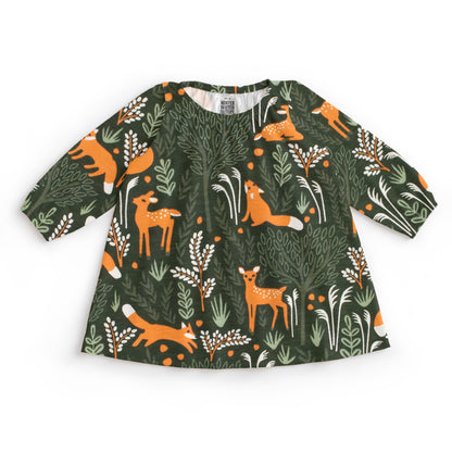 Cedar Baby Dress - Deer & Foxes Dark Green Winter Water Factory Cedar Baby Dress - Deer & Foxes Dark Green Winter Water Factory