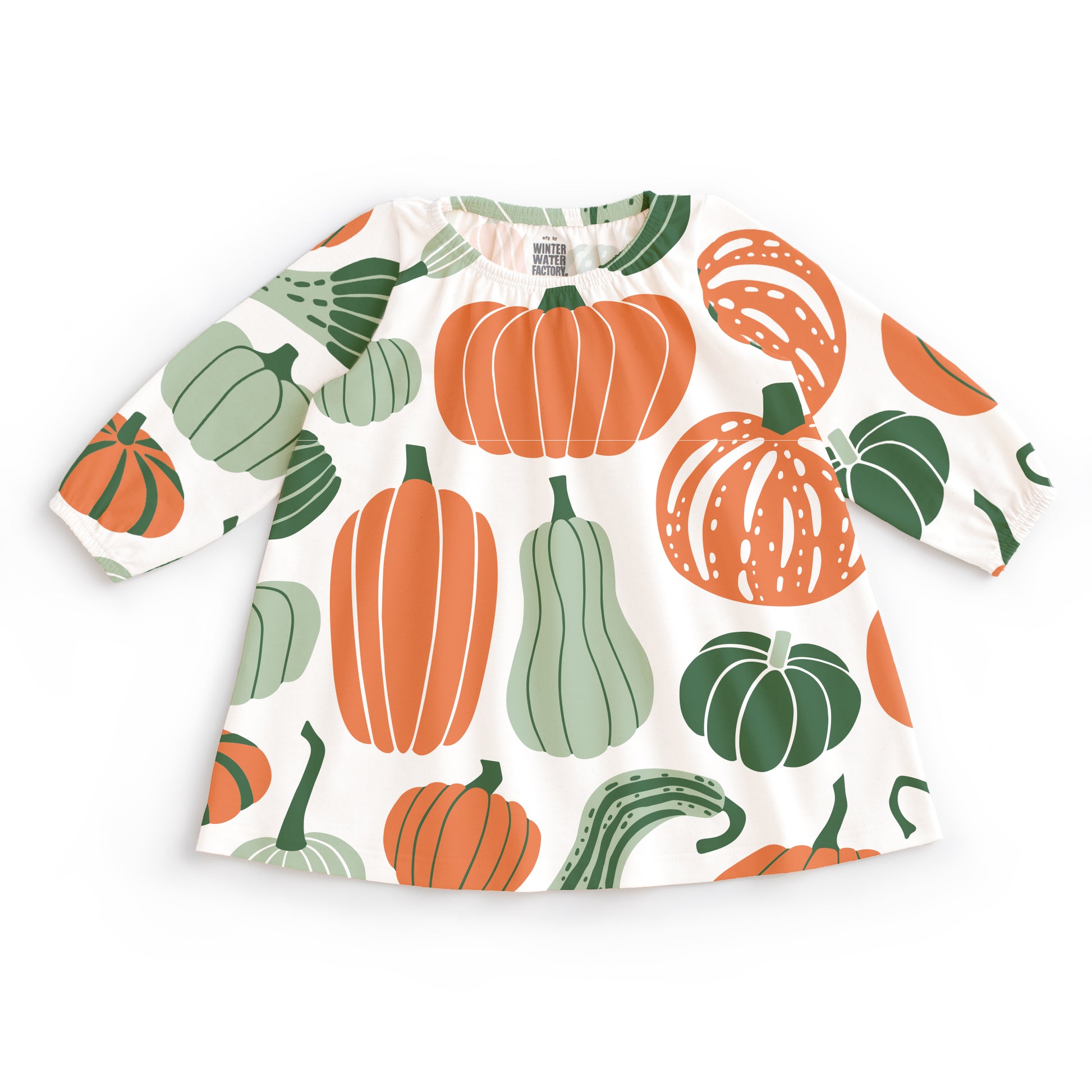 Cedar Baby Dress - Gourds & Pumpkins Green & Orange 6M Cedar Baby Dress - Gourds & Pumpkins Green & Orange 6M