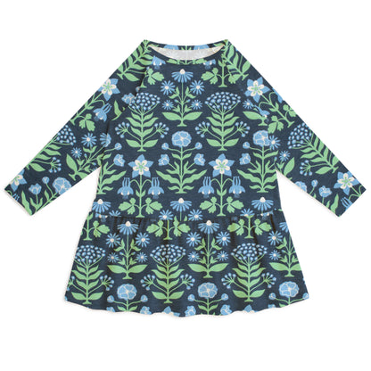 Chicago Dress - Blockprint Floral Blue & Green