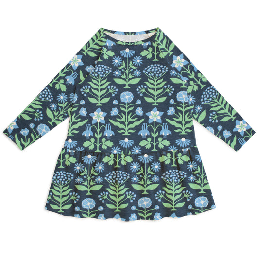 Chicago Dress - Blockprint Floral Blue & Green
