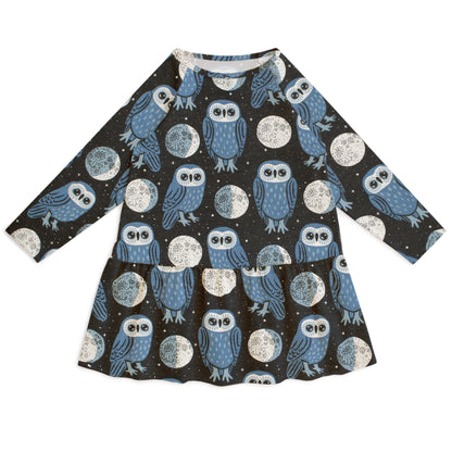 Chicago Dress - Midnight Owls Charcoal & Blue