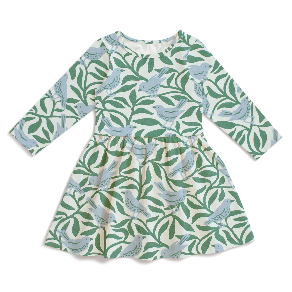 Calgary Dress - Birds on Branches Blue & Green