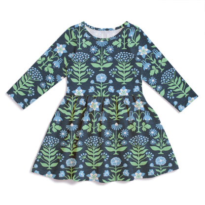 Calgary Dress - Blockprint Floral Blue & Green