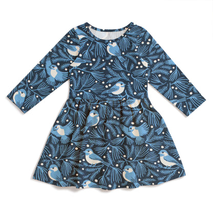 Calgary Dress - Chickadees Navy & Blue