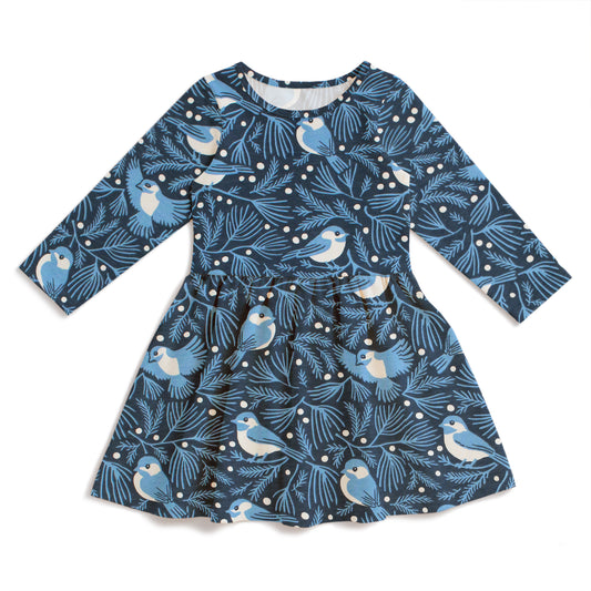Calgary Dress - Chickadees Navy & Blue