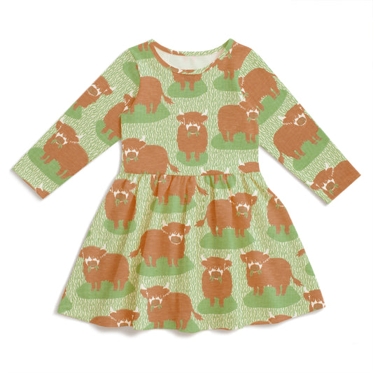 Calgary Dress - Highland Cows Green