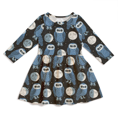 Calgary Dress - Midnight Owls Charcoal & Blue