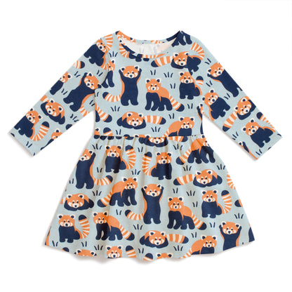 Calgary Dress - Red Pandas Pale Blue
