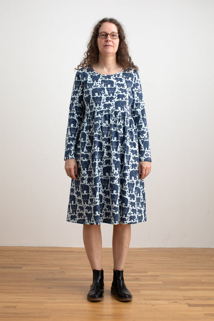 Copenhagen Dress - Elephant Herd Navy