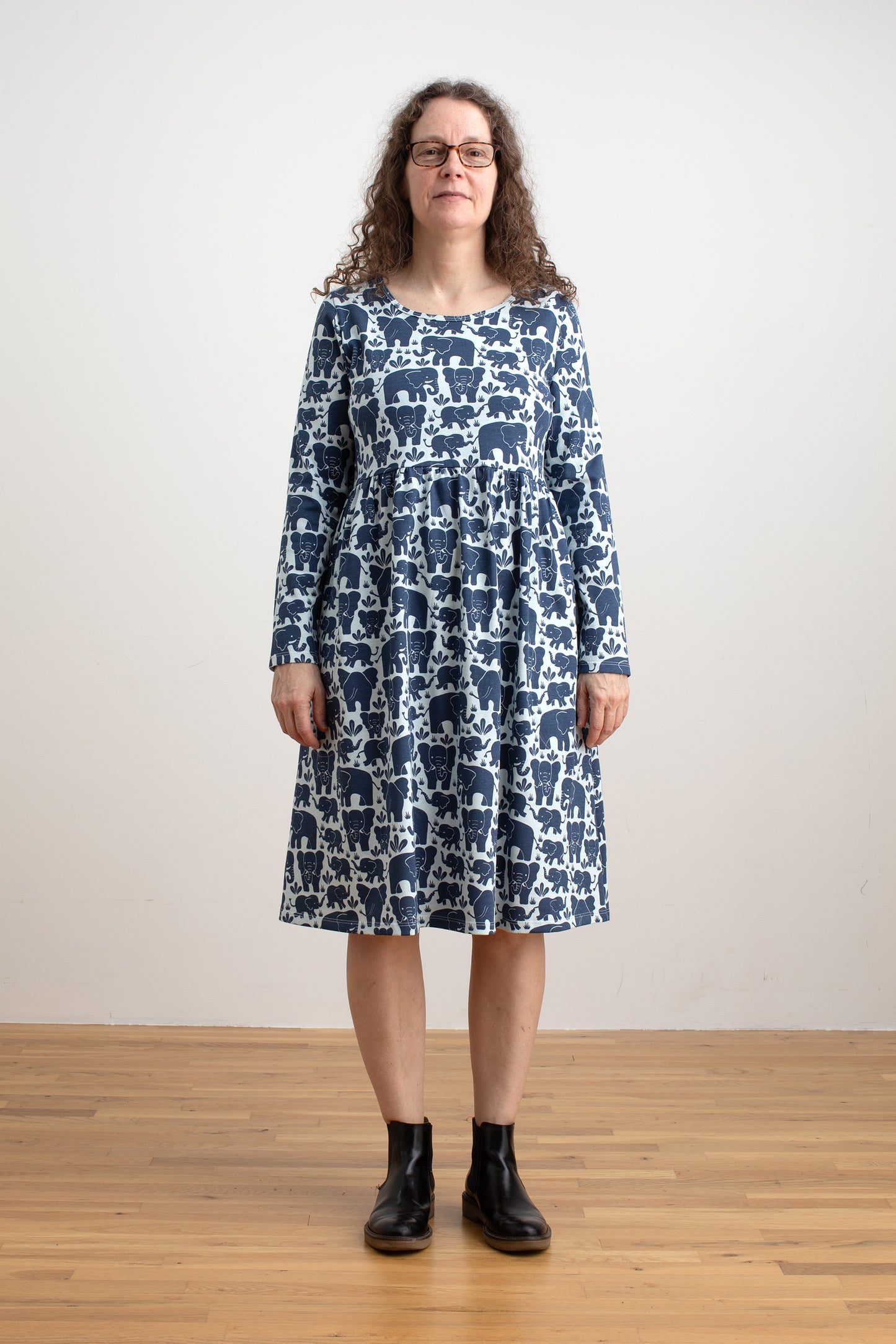 Copenhagen Dress - Elephant Herd Navy