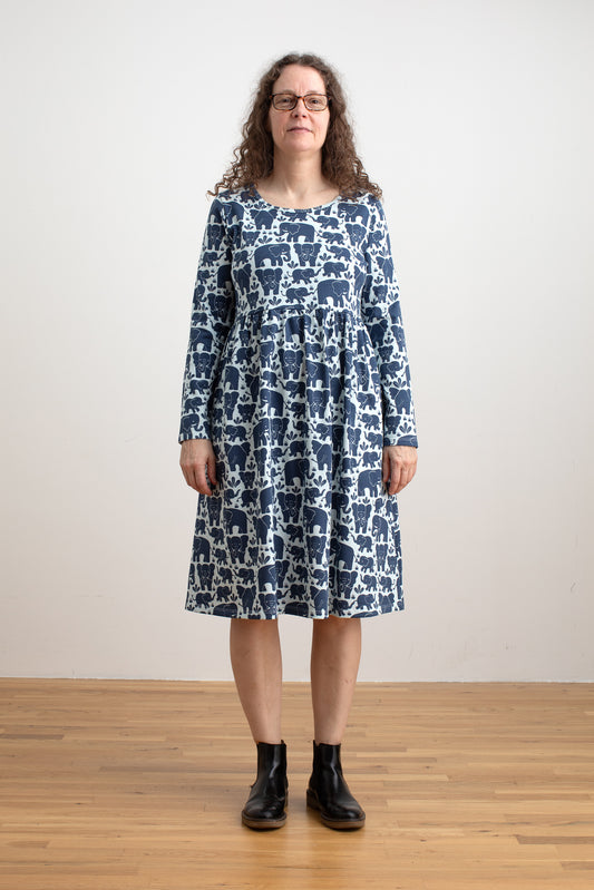 Copenhagen Dress - Elephant Herd Navy