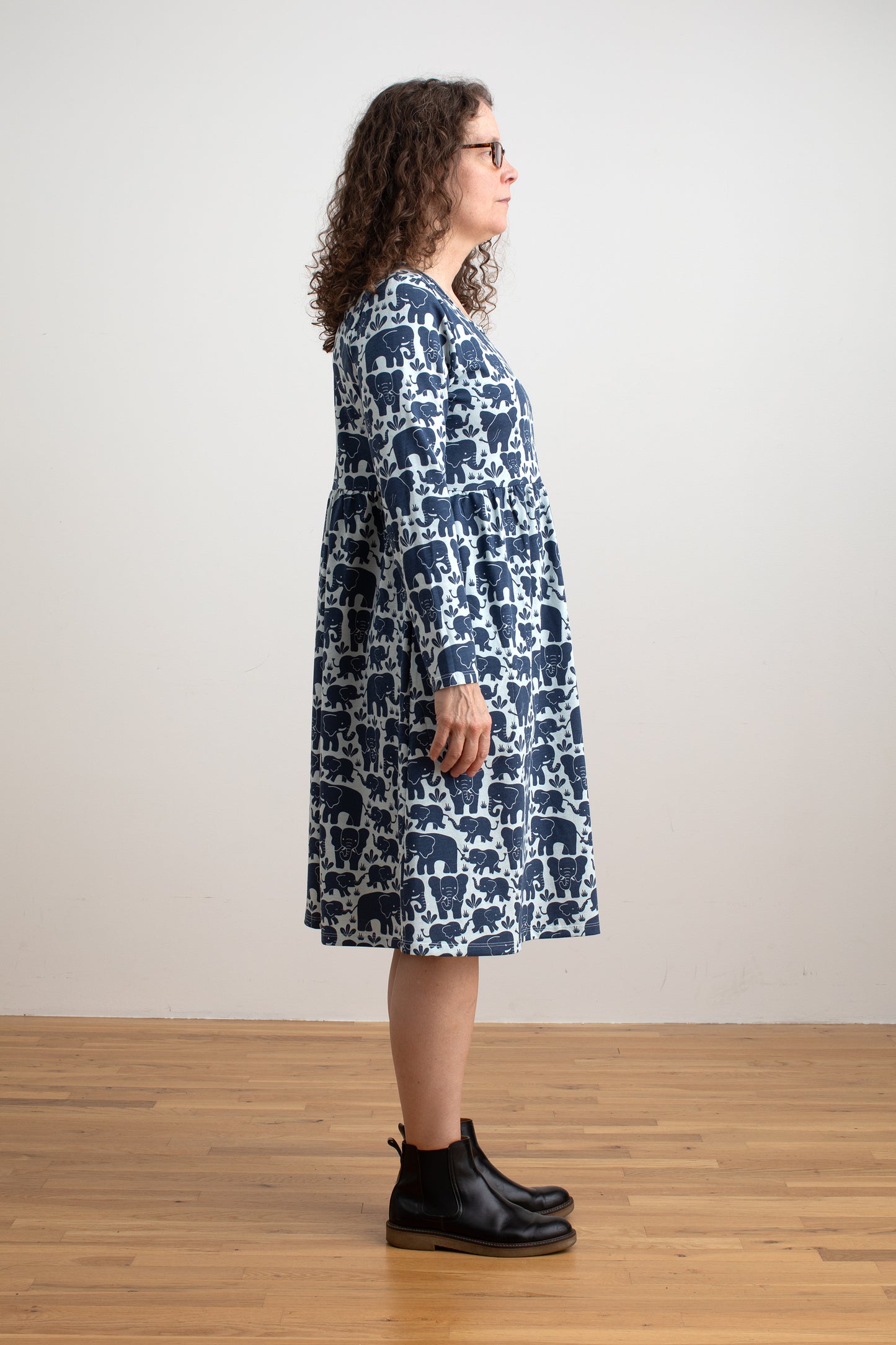 Copenhagen Dress - Elephant Herd Navy