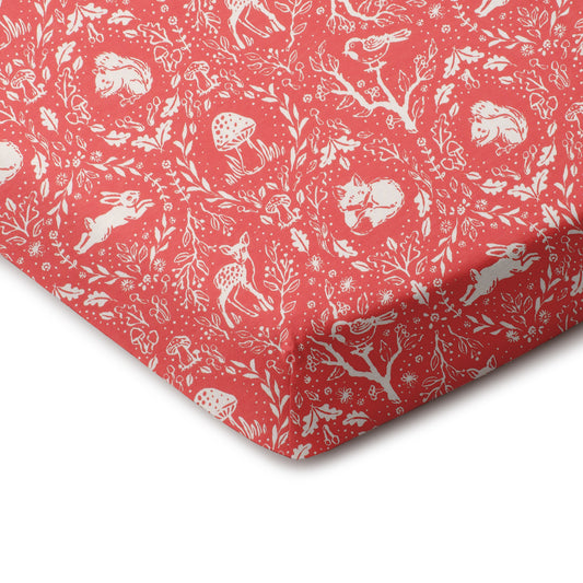 Fitted Crib Sheet - Animal Tapestry Red