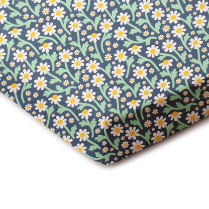 Fitted Crib Sheet - Bold Daisies Navy