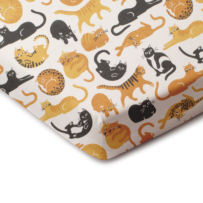 Fitted Crib Sheet - Cat Friends Gold & Yellow