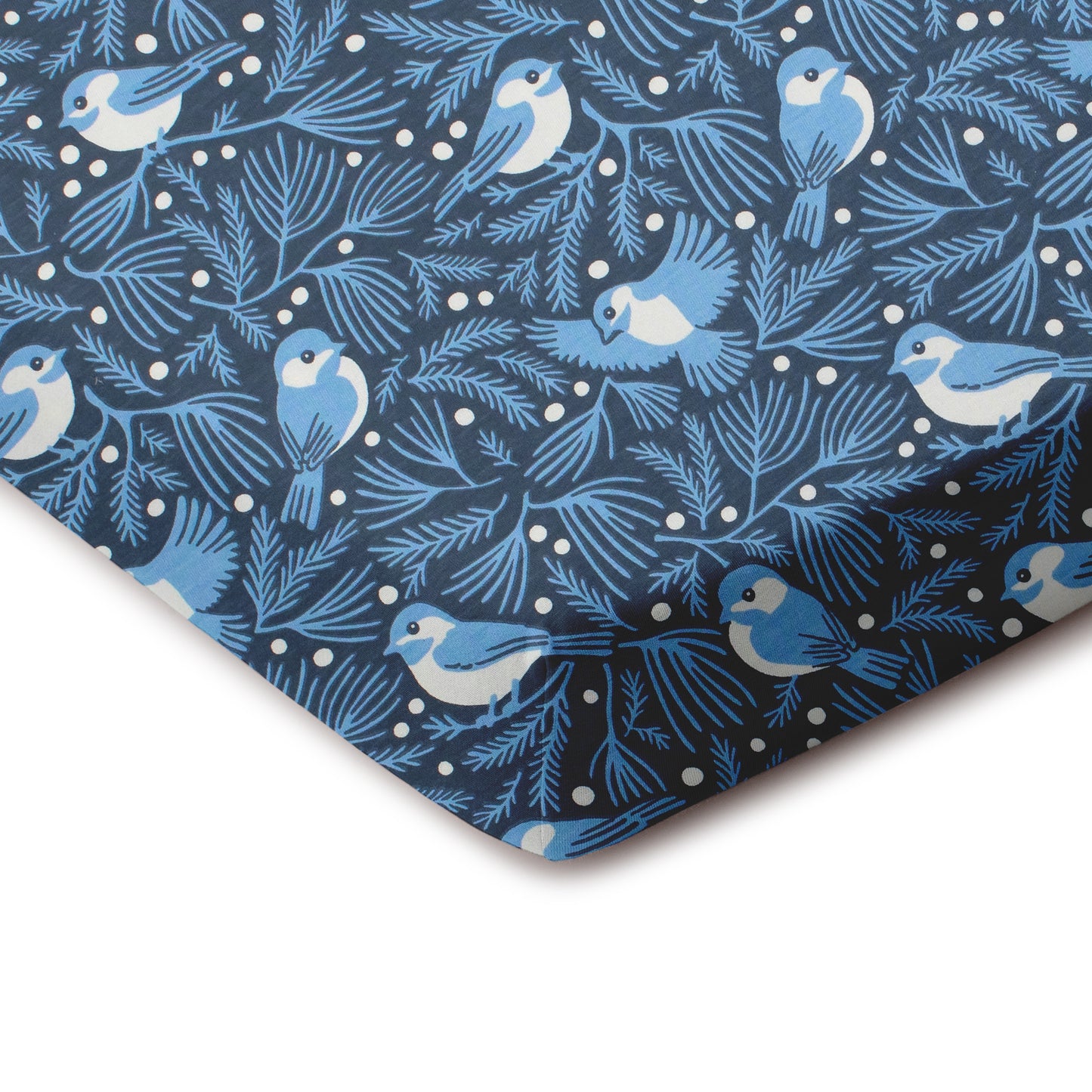 Fitted Crib Sheet - Chickadees Navy & Blue