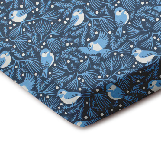 Fitted Crib Sheet - Chickadees Navy & Blue