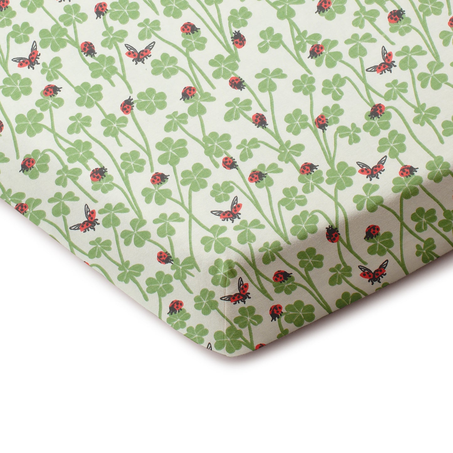 Fitted Crib Sheet - Clover & Ladybugs Green