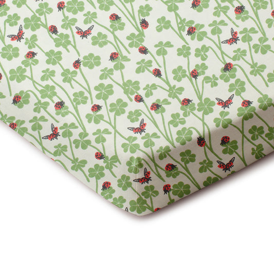 Fitted Crib Sheet - Clover & Ladybugs Green