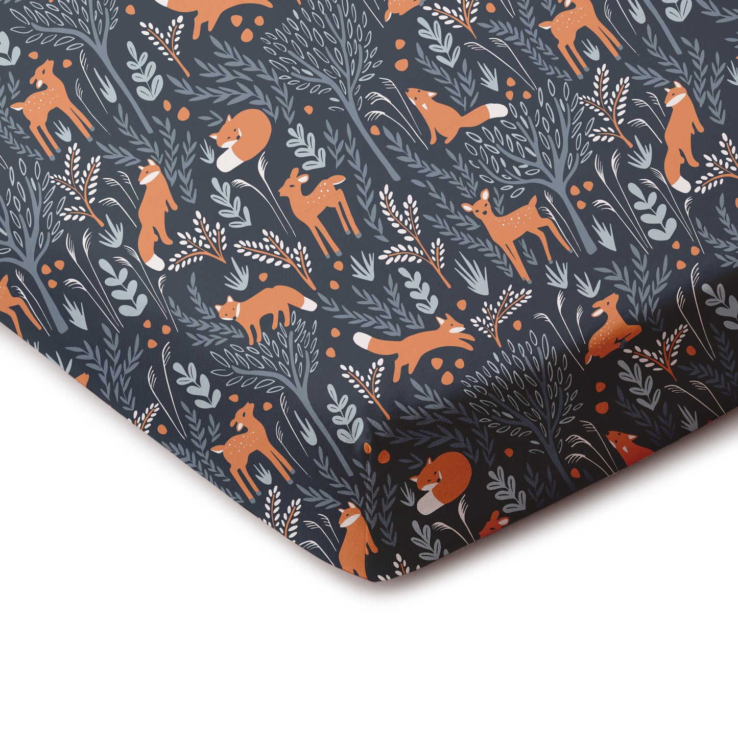 Fitted Crib Sheet - Deer & Foxes Night Sky