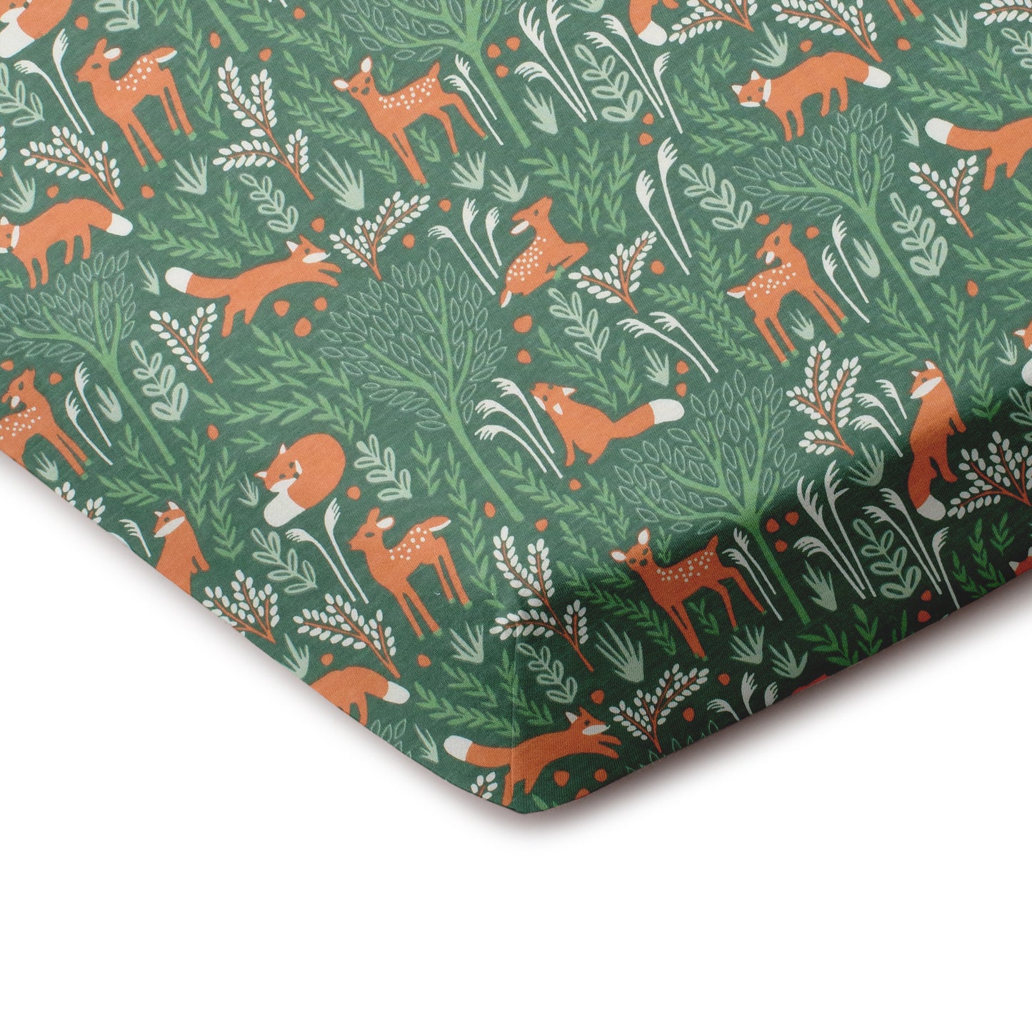 Fitted Crib Sheet - Deer & Foxes Green