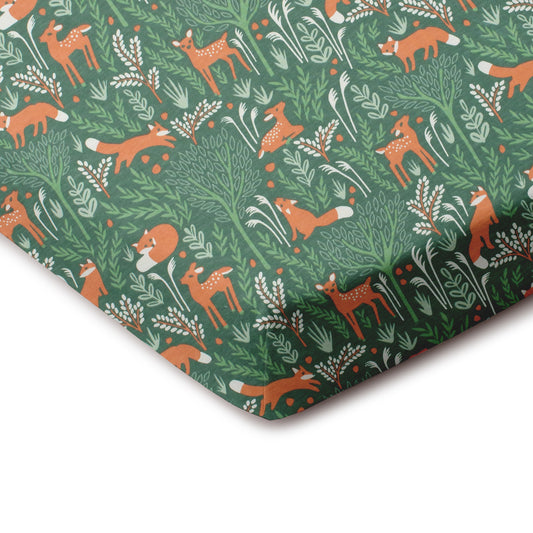 Fitted Crib Sheet - Deer & Foxes Green