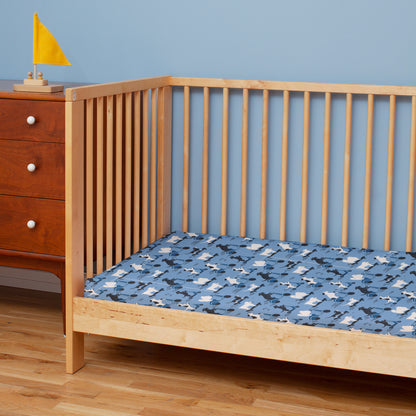 Fitted Crib Sheet - Dogs on Scooters Blue