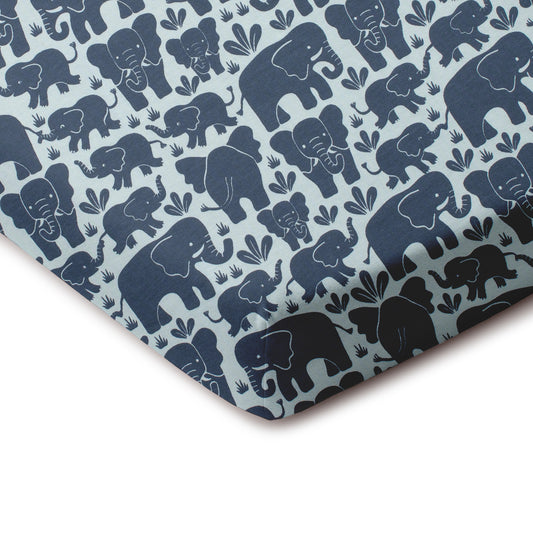 Fitted Crib Sheet - Elephant Herd Navy