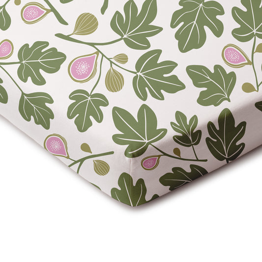 Fitted Crib Sheet - Figs Green