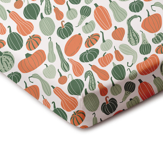 Fitted Crib Sheet - Gourds & Pumpkins Green & Orange