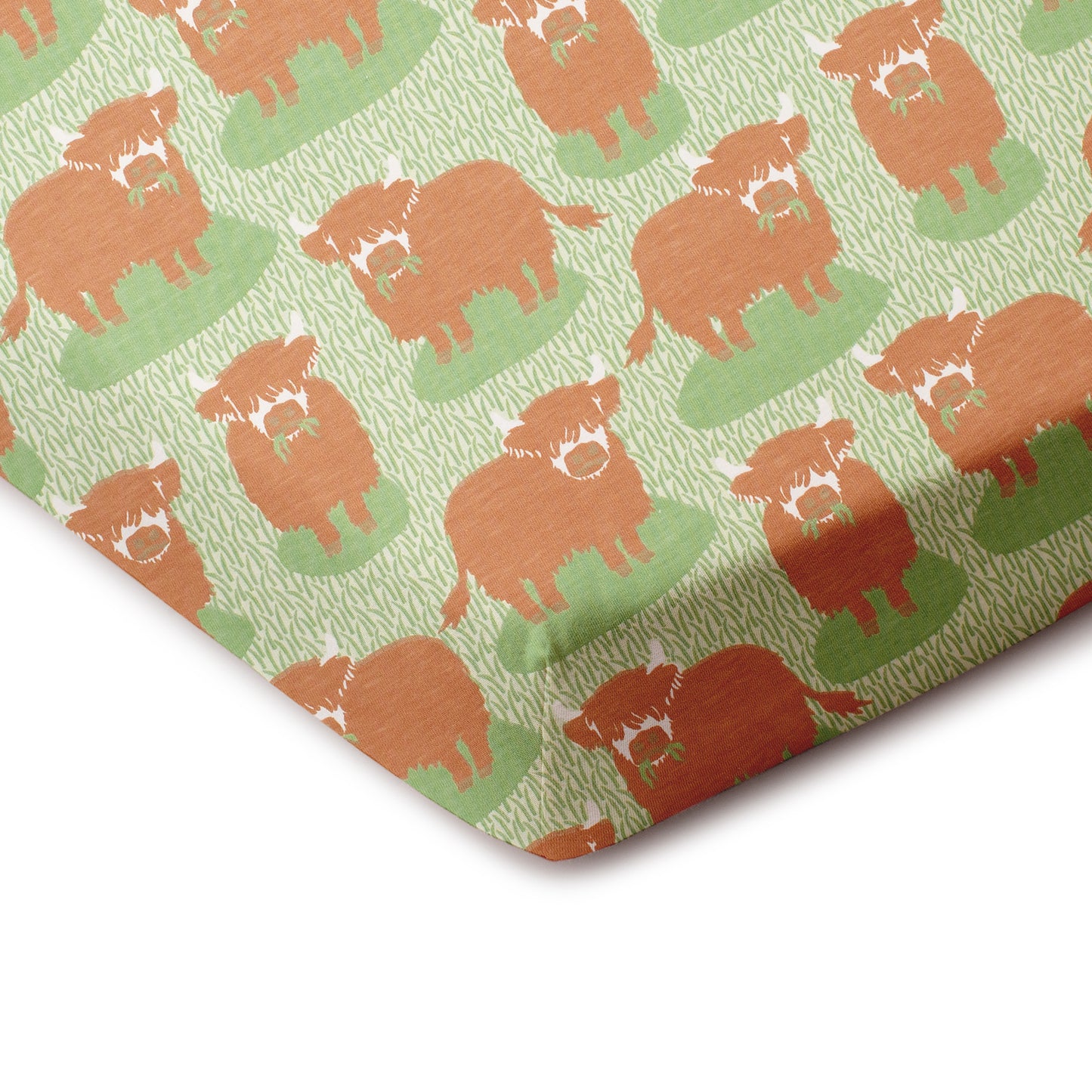 Fitted Crib Sheet - Highland Cows Green
