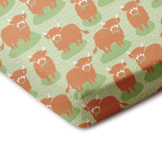 Fitted Crib Sheet - Highland Cows Green
