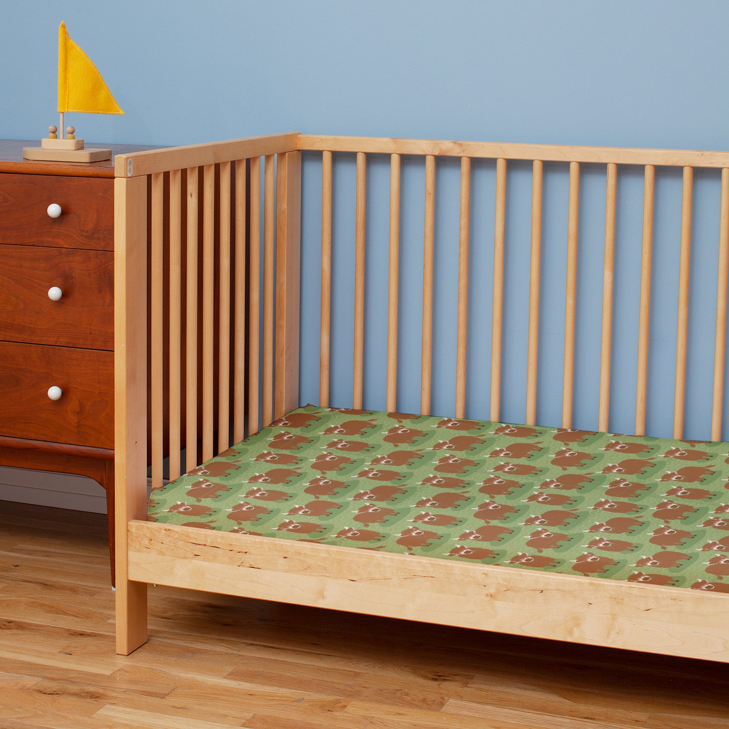 Fitted Crib Sheet - Highland Cows Green