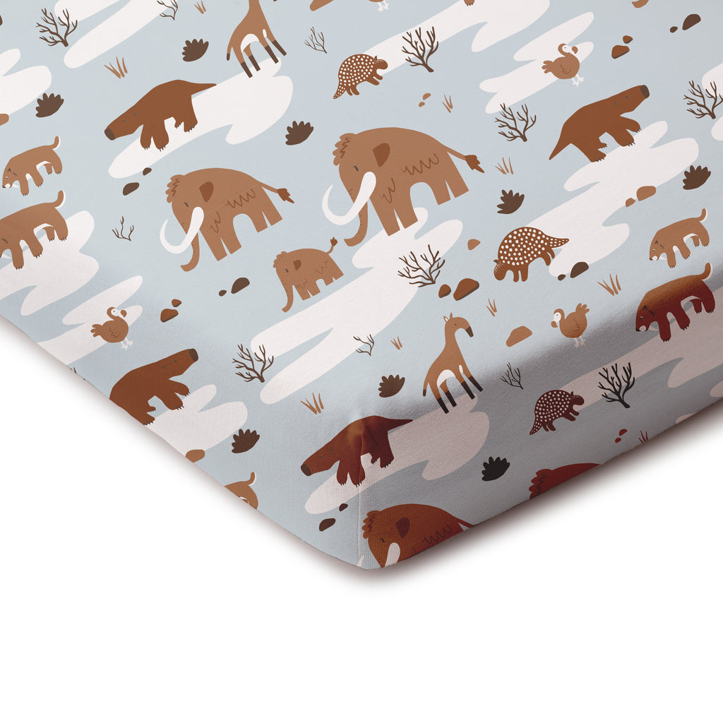 Fitted Crib Sheet - Ice Age Animals Pale Blue