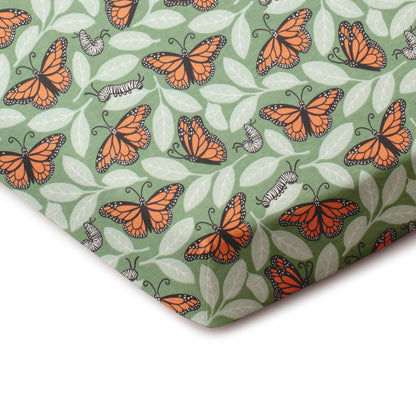 Fitted Crib Sheet - Monarchs Dark Green