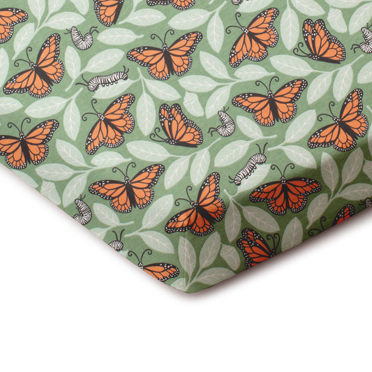 Fitted Crib Sheet - Monarchs Dark Green