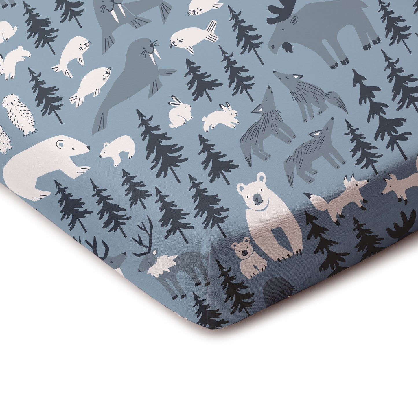 Fitted Crib Sheet - Northern Animals Mountain Blue