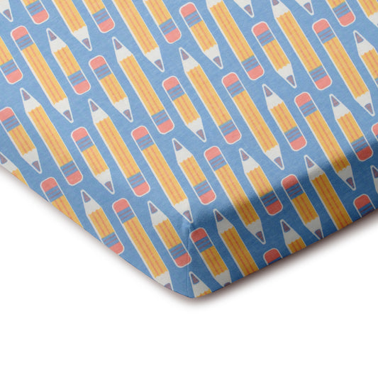 Fitted Crib Sheet - Pencils Blue