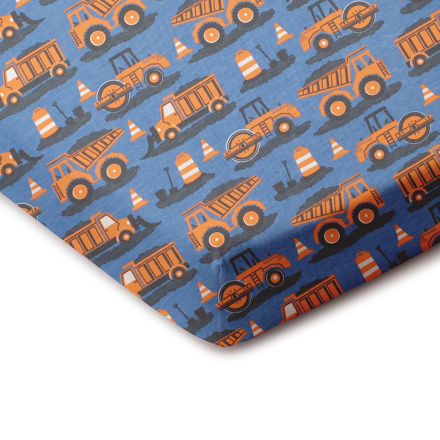 Fitted Crib Sheet - Roadwork Orange & Blue