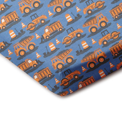 Fitted Crib Sheet - Roadwork Orange & Blue