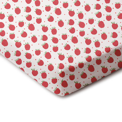 Fitted Crib Sheet - Raspberries Natural