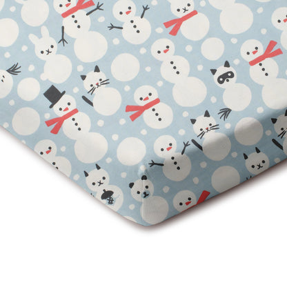 Fitted Crib Sheet - Snow Creatures Sky Blue