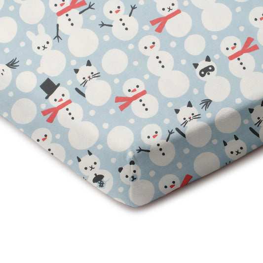 Fitted Crib Sheet - Snow Creatures Sky Blue