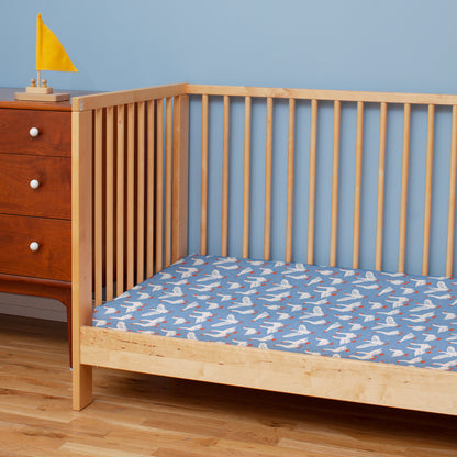 Fitted Crib Sheet - Silly Geese Blue