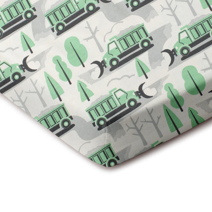 Fitted Crib Sheet - Snow Plows Green