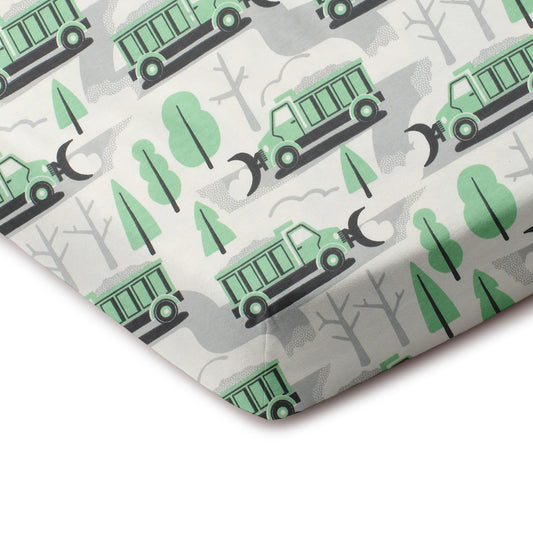 Fitted Crib Sheet - Snow Plows Green