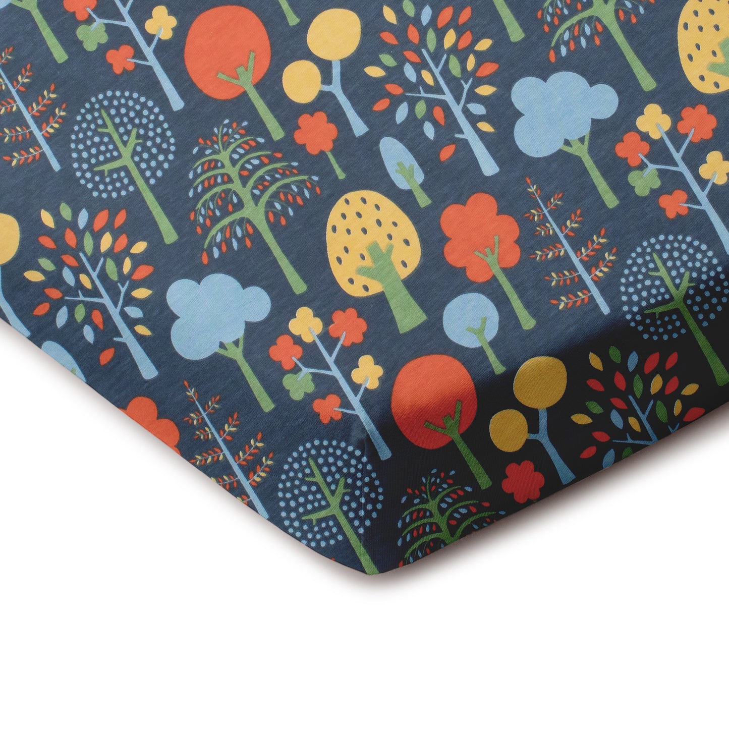 Fitted Crib Sheet - Trees Navy & Green