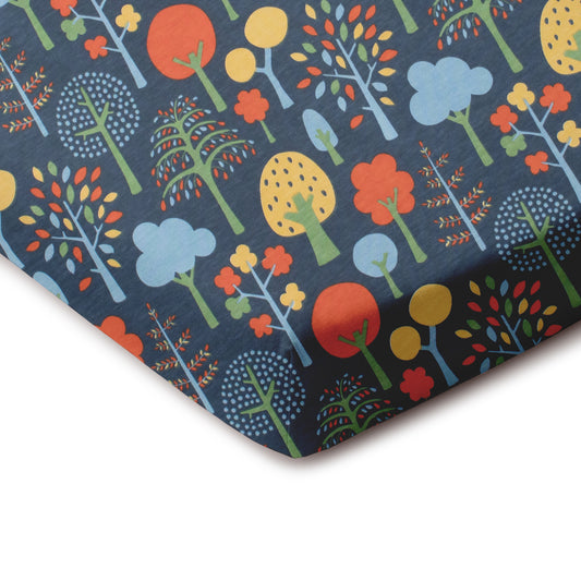 Fitted Crib Sheet - Trees Navy & Green