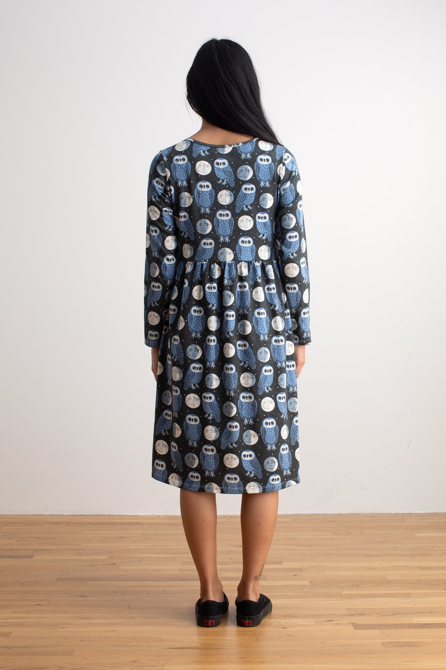 Copenhagen Dress - Midnight Owls Charcoal & Blue