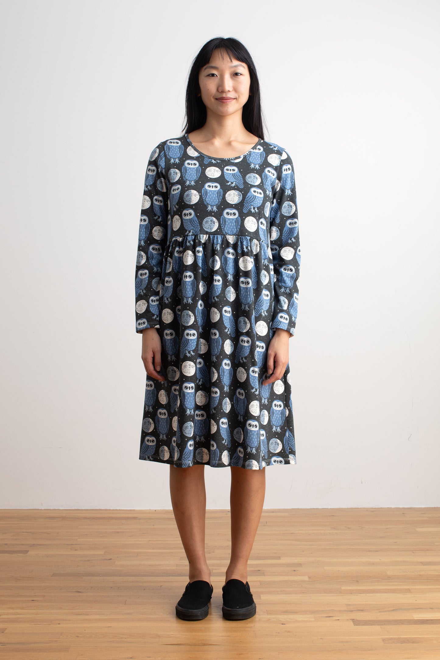 Copenhagen Dress - Midnight Owls Charcoal & Blue